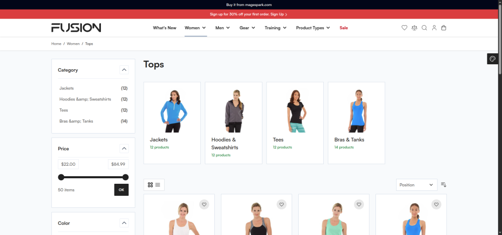 Sub category block grid shown on a Magento category page