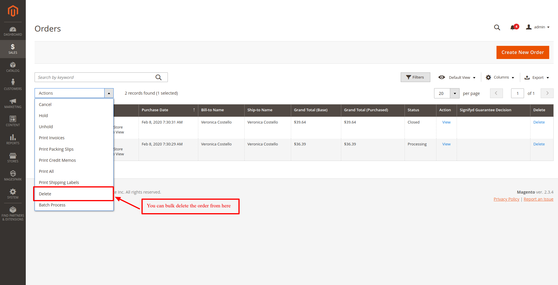 Magento 2 Delete Orders
