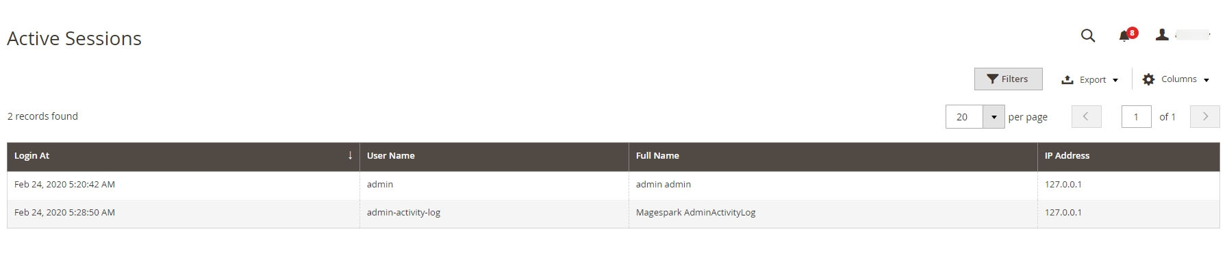 Magento 2 Admin Action Log