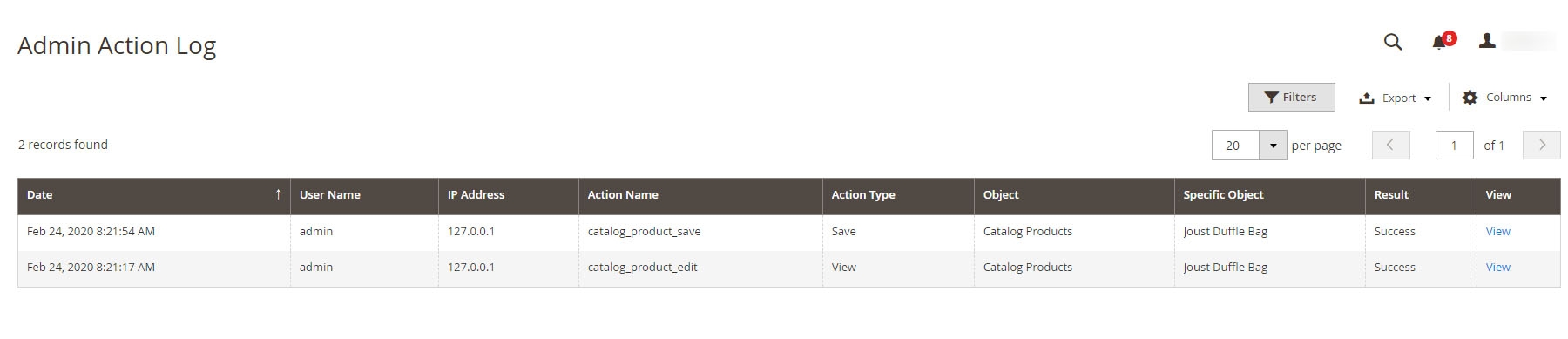 Magento 2 Admin Action Log