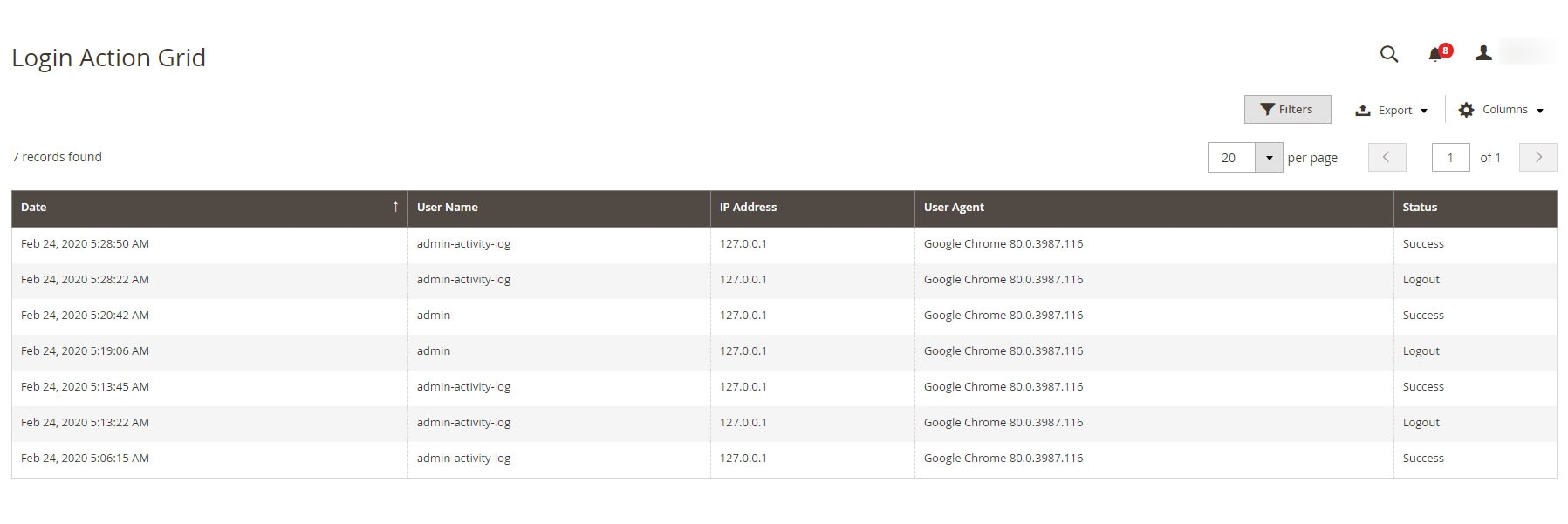 Magento 2 Admin Action Log