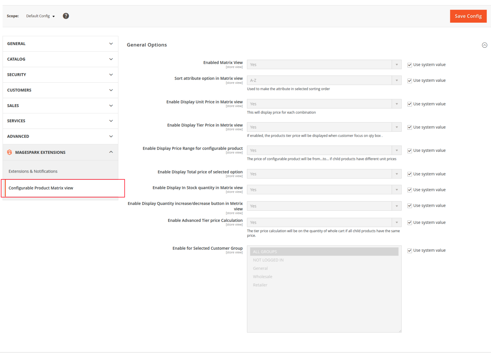 Magento 2 Configurable Product Matrix View