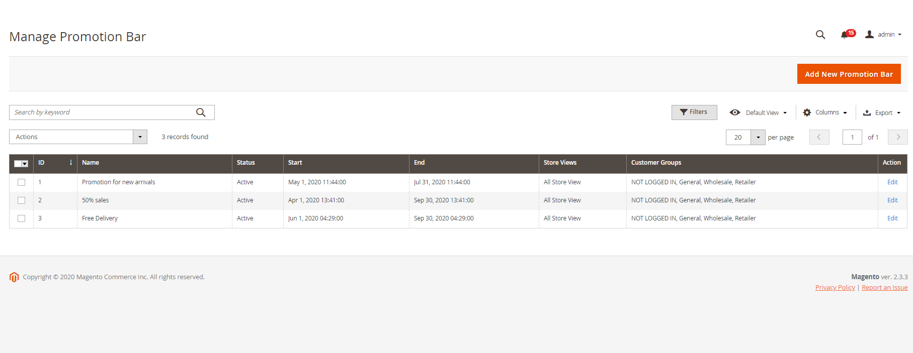 Magento 2 Promotion Bar