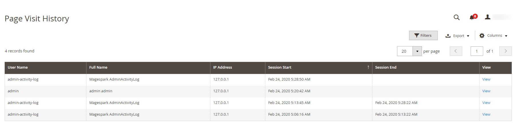 Magento 2 Admin Action Log