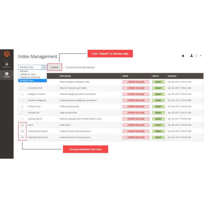 Reindex from admin Magento 2