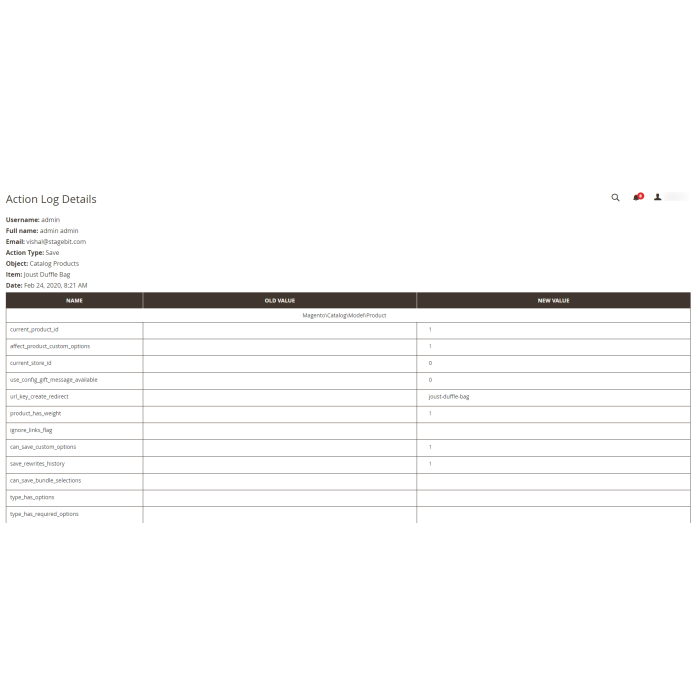 Magento 2 Admin Action Log