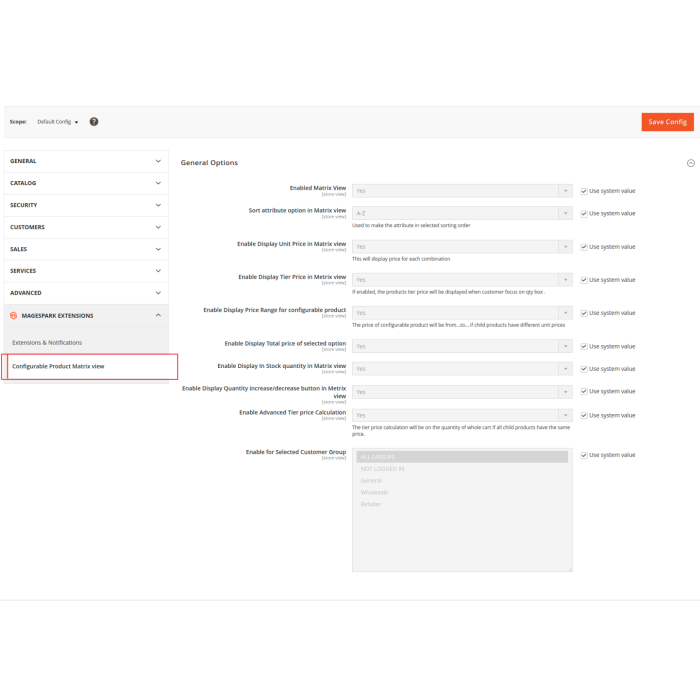 Magento 2 Configurable Product Matrix View