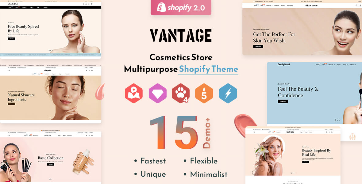 Vantage - Beauty Cosmetics Shopify Theme OS 2.0 - Multilanguage - RTL Support