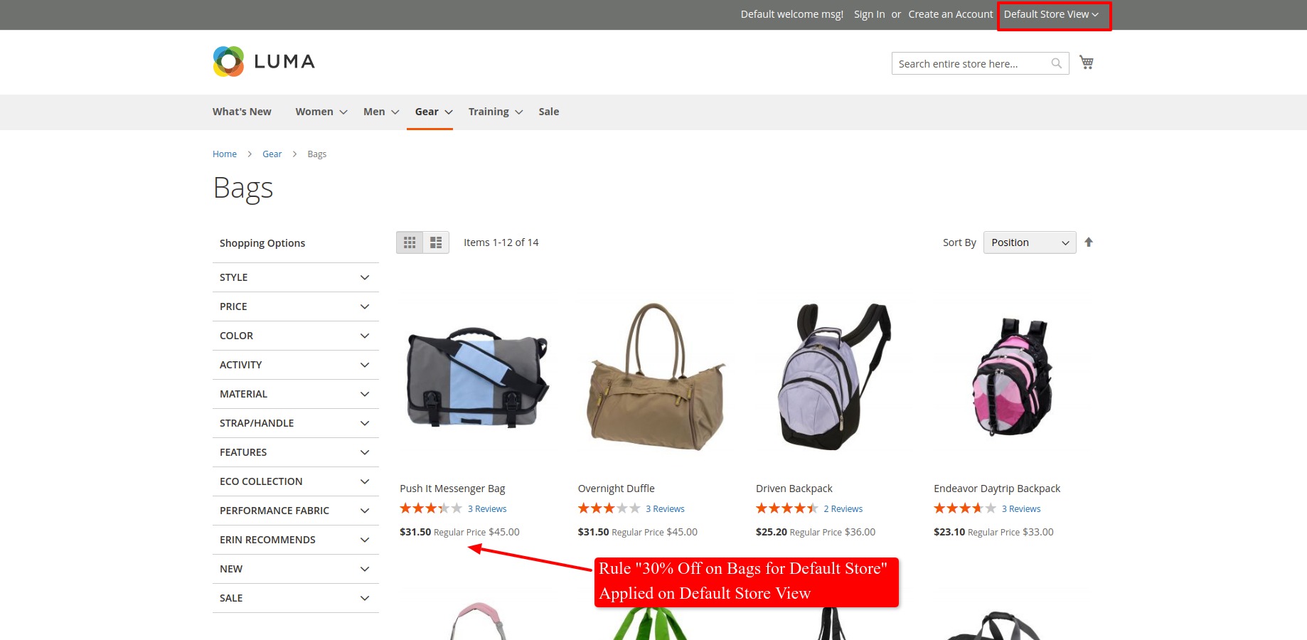 catalog price rules for Default Store View