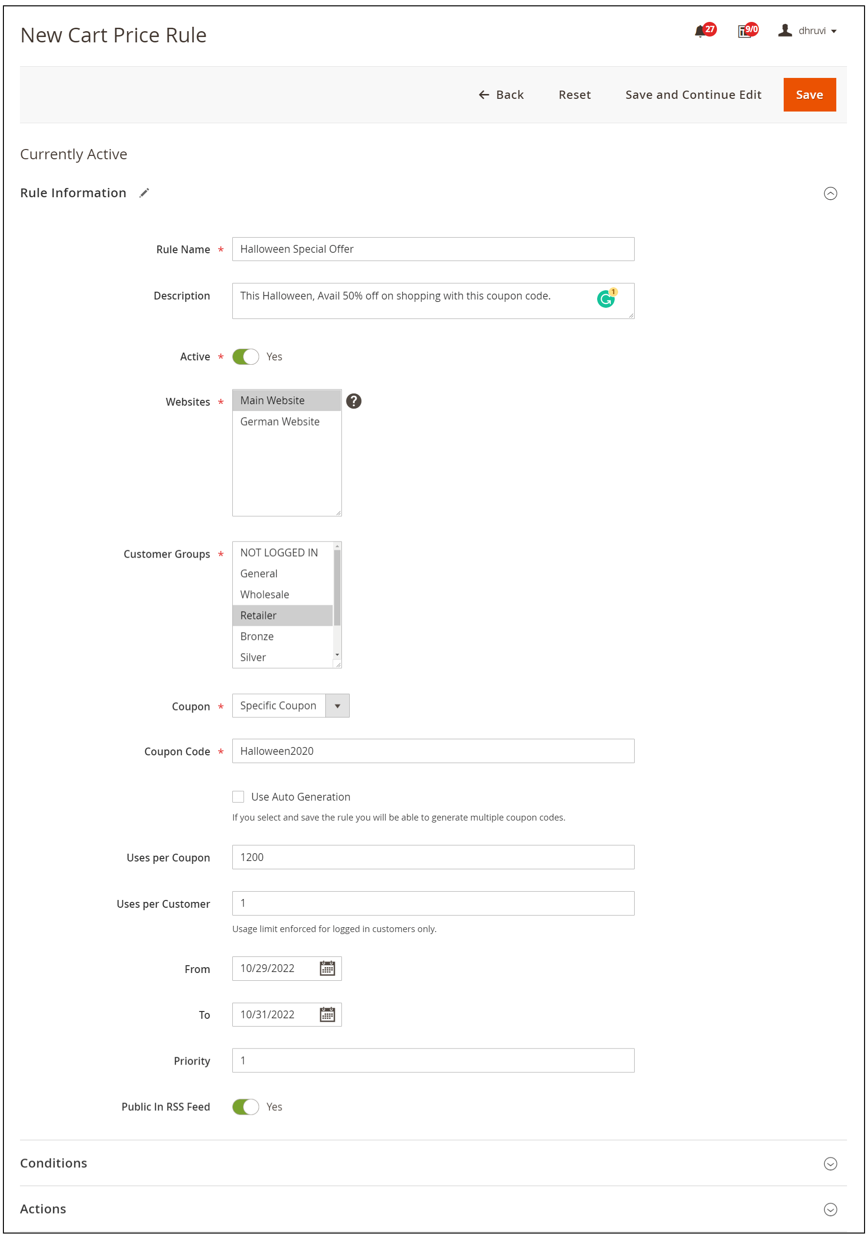 Create Coupon Code in Magento 2