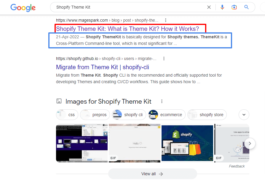 Example of a Google search result showing title link and snippet