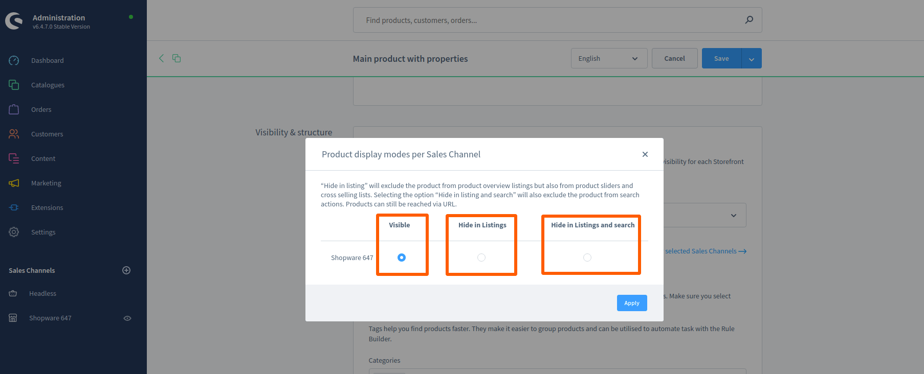Product visibility in Shopware 6