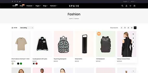 High-density Shopify collection page layout with 6-column grid